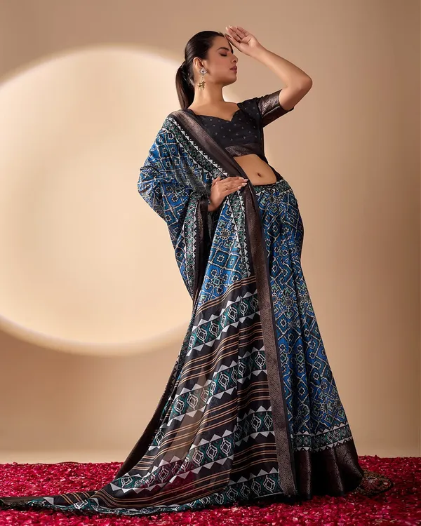 Royal_Blue_Lichi_Silk_Saree_For_Women
