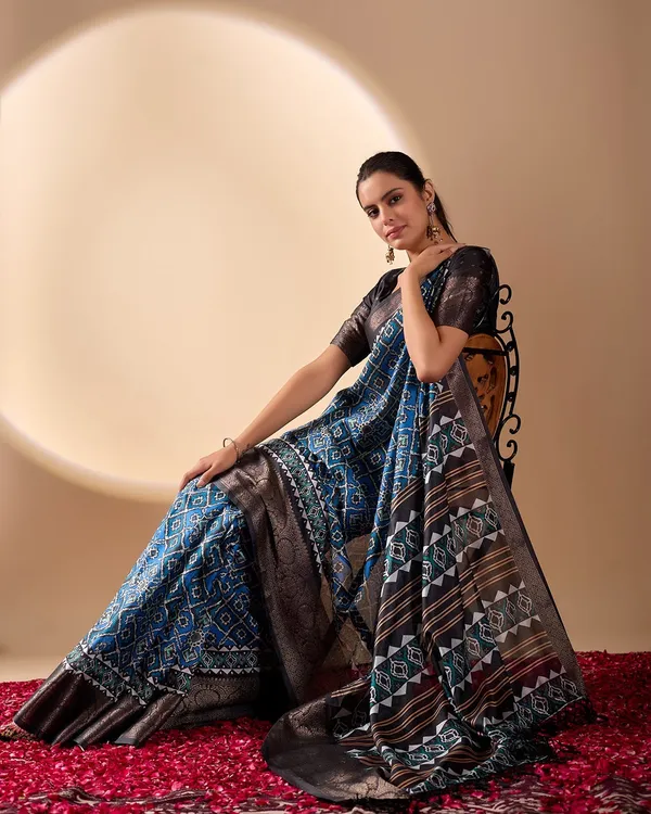 Royal_Blue_Lichi_Silk_Saree_For_Women