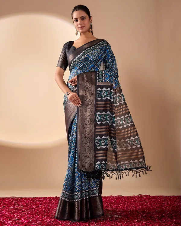 Royal_Blue_Lichi_Silk_Saree_For_Women
