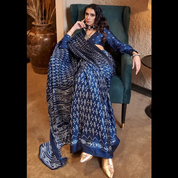 Navy_Blue_Satin_Crepe_Saree_For_Women