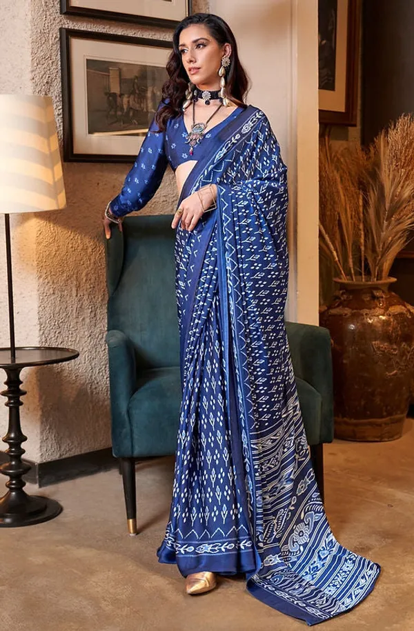 Navy_Blue_Satin_Crepe_Saree_For_Women