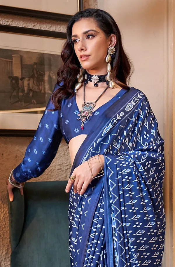Navy_Blue_Satin_Crepe_Saree_For_Women
