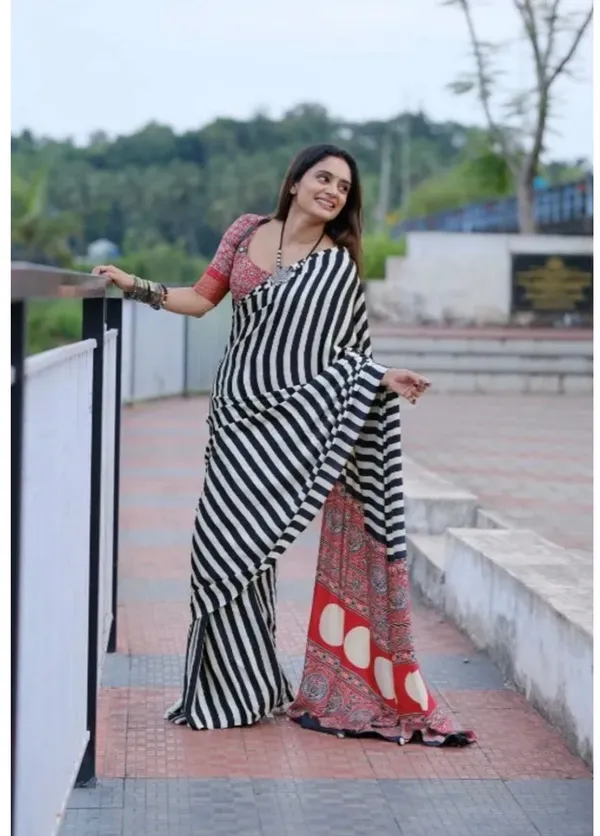 Black_And_White_Satin_Modal_Silk_Saree_For_Women