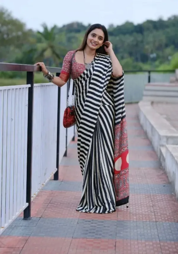 Black_And_White_Satin_Modal_Silk_Saree_For_Women