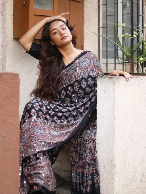 Ajarakh_Real_Mirror_Saree_&_Designer_Blouse_|_Party_Wear_Saree_For_Women_|_Mirror_Work_Saree