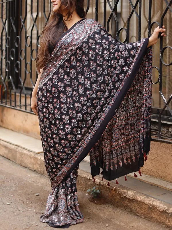 Ajarakh_Real_Mirror_Saree_&_Designer_Blouse_|_Party_Wear_Saree_For_Women_|_Mirror_Work_Saree