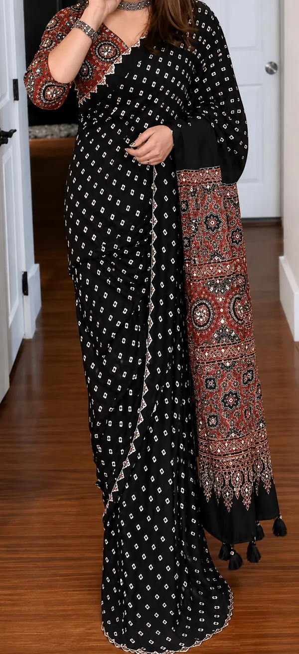 Black_Bandhej_with_Ajarakh_pallu_real_mirror_saree_for_women