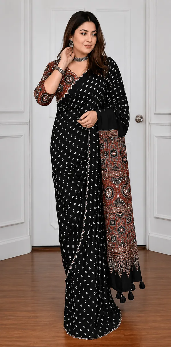 Black_Bandhej_with_Ajarakh_pallu_real_mirror_saree_for_women