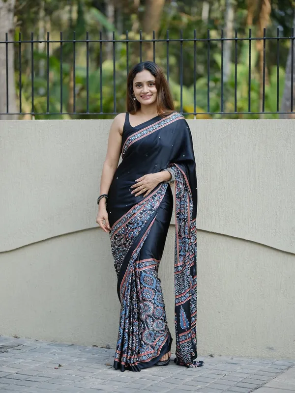 Black_Modal_Silk_Original_Mirror_Ajrakh_Natural_Print_Saree