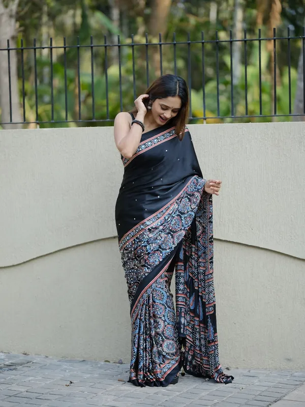 Black_Modal_Silk_Original_Mirror_Ajrakh_Natural_Print_Saree