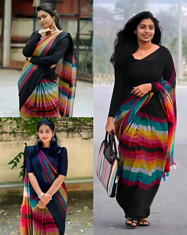 Black_Rainbow_Linen_Saree_For_Women