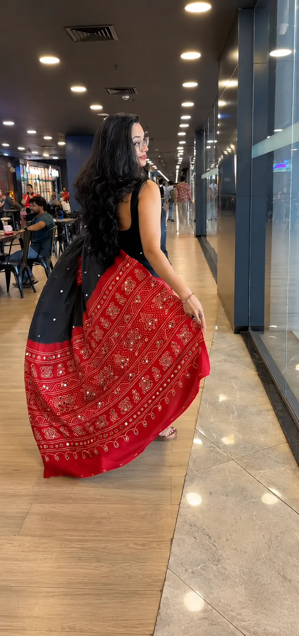 Black_Real_Mirror_work_Soft_And_Smooth_Bandhej__Gajji_Silk_Saree