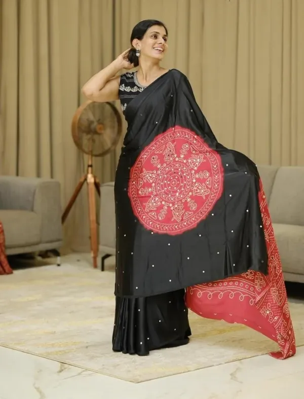 Black_Real_Mirror_work_Soft_And_Smooth_Bandhej__Gajji_Silk_Saree