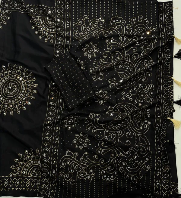 Black_saree_embellished_with_traditional_Bandhani_and_circular_motif_prints_with_real_mirror_Work