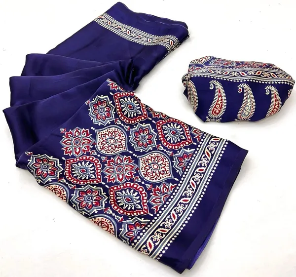 Blue_Ajarakh_Modal_Silk_Saree