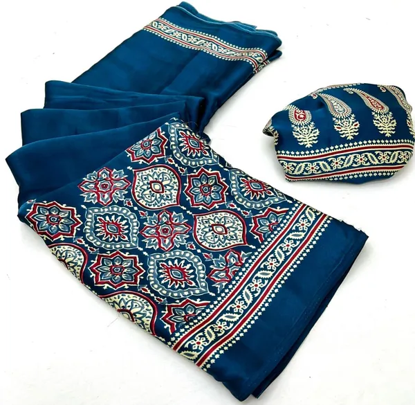 Rama_Blue_Ajarakh_Modal_Silk_Saree