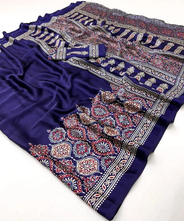 Blue_Ajarakh_Modal_Silk_Saree
