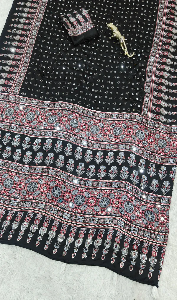 Classic_Black_Ajrakh__louts_Mirror_Work_Saree_with_blouse_Piece
