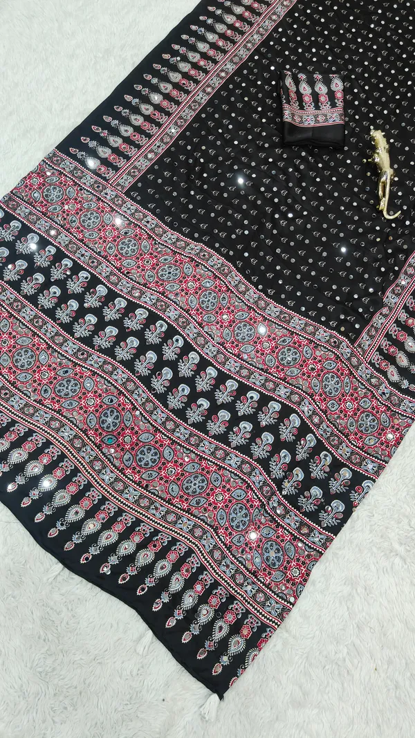 Classic_Black_Ajrakh__louts_Mirror_Work_Saree_with_blouse_Piece