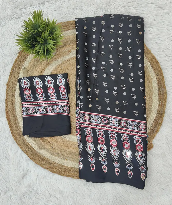 Classic_Black_Ajrakh__louts_Mirror_Work_Saree_with_blouse_Piece