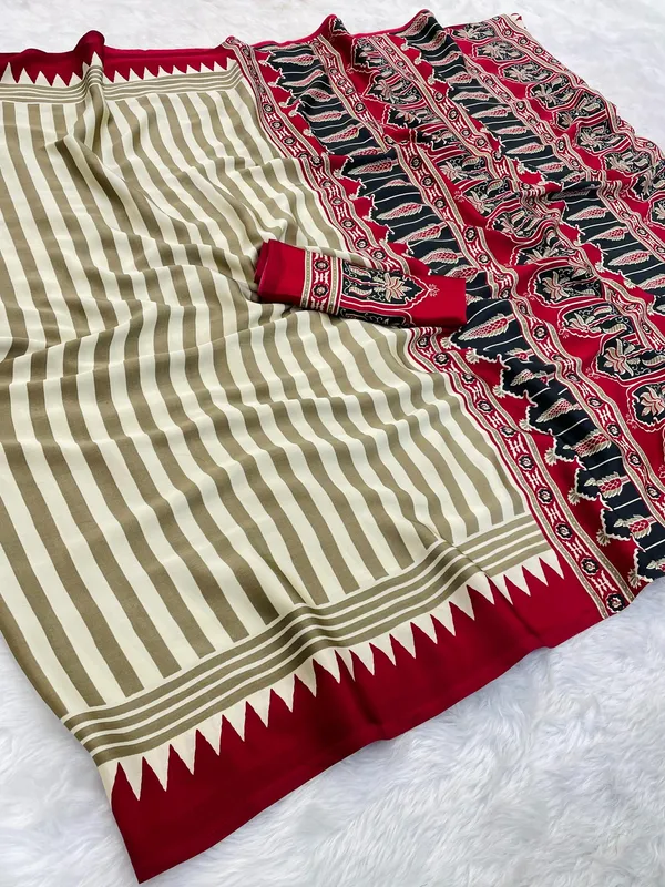 Cream_Striped_Ajrakh_temple_red_pallu_saree