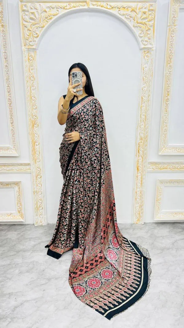 Black_And_Red_Modal_Silk_Saree_For_Women