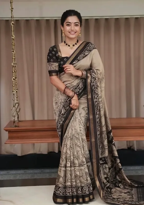 Gray_And_Cream_Cotton_Silk_Saree_For_Women