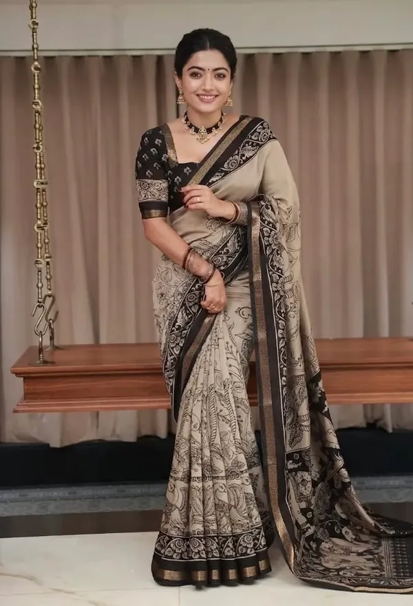 Gray_And_Cream_Cotton_Silk_Saree_For_Women