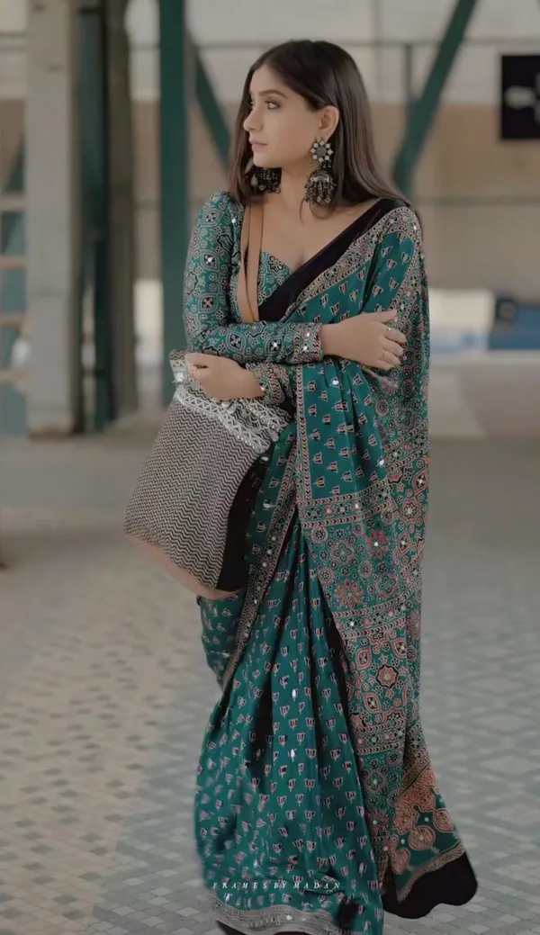Green_Ajarakh_Modal_silk_louts_Mirror_Work_Saree_for_Women