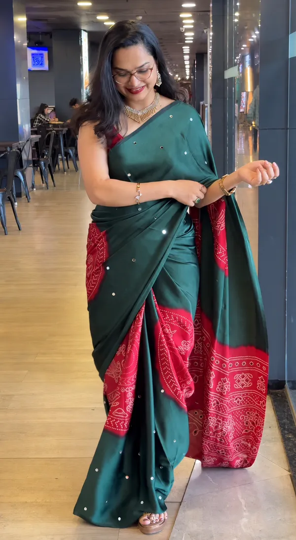 Green_Real_Mirror_work_Soft_And_Smooth_Bandhej__Gajji_Silk_Saree
