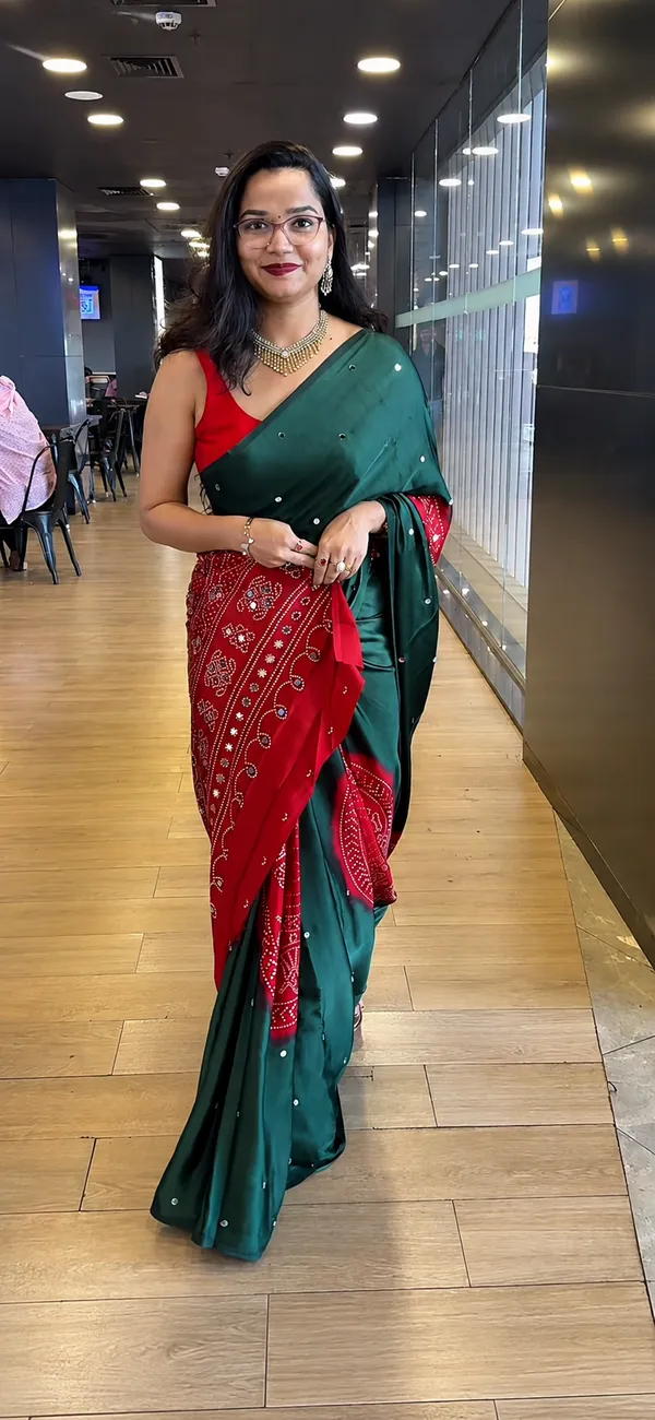 Green_Real_Mirror_work_Soft_And_Smooth_Bandhej__Gajji_Silk_Saree