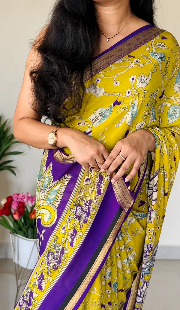 Heavy_Marsh_Mellow_Kalamkari_Designer_Saree_with_blouse_Piece