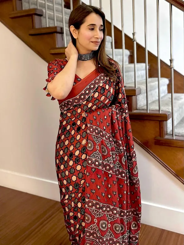 Lal_Pari_Ajarakh_modal_Silk_saree_with_original_Mirror_Work