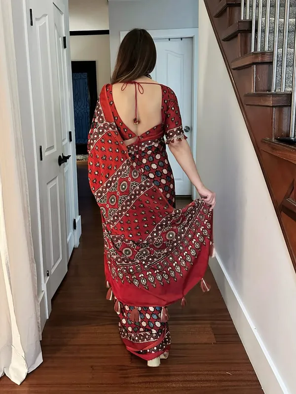 Lal_Pari_Ajarakh_modal_Silk_saree_with_original_Mirror_Work