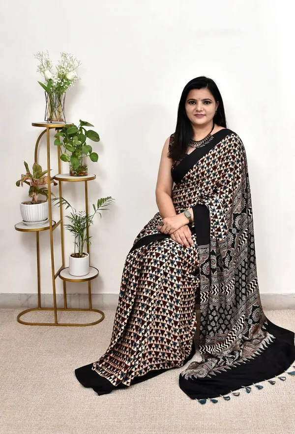 Mahek_Black_Modal_Silk_Saree_with_Ajrakh_Inspired_Print