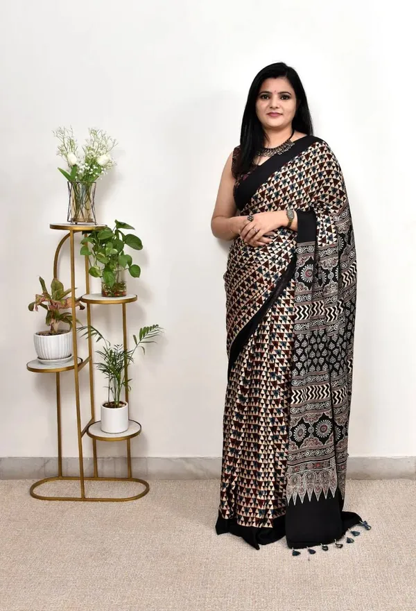 Mahek_Black_Modal_Silk_Saree_with_Ajrakh_Inspired_Print