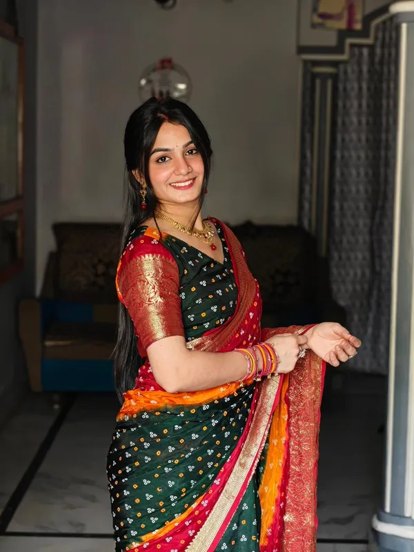 Multi_Color_Soft_Kanjivaram_Bandhani_Cotton_Silk_Saree_with_Hand-Dyed_Print_|_Traditional_Festive_&_Party_Wear_with_Matching_Blouse