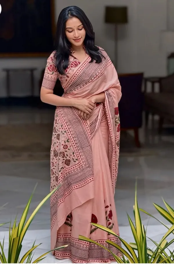 Peach_Mul_Cotton_saree_with_Blouse_Piece