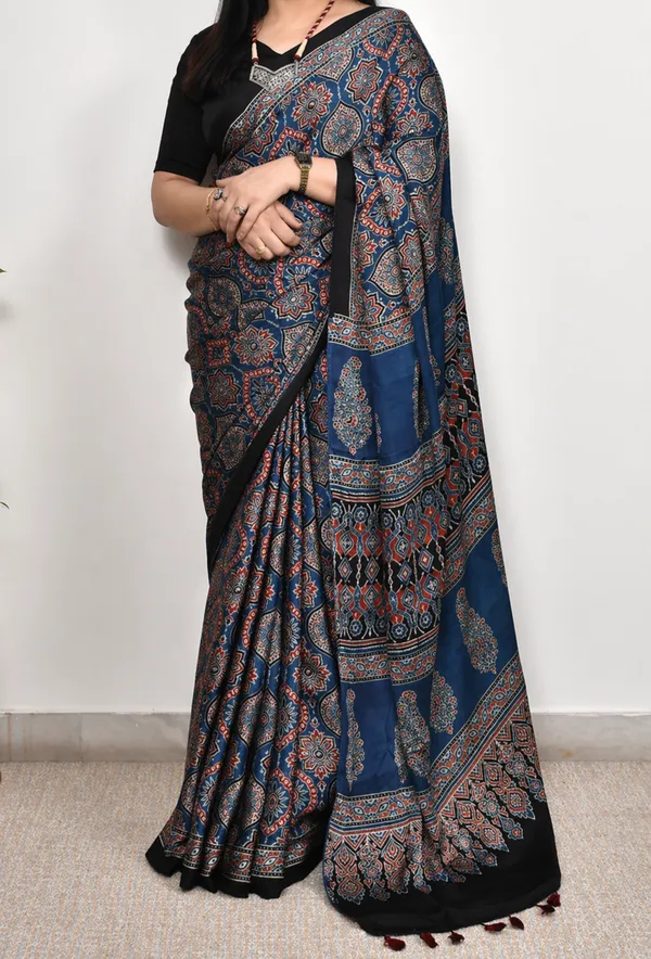 Blue_Ajarakh_Modal_Silk_Saree_For_Women