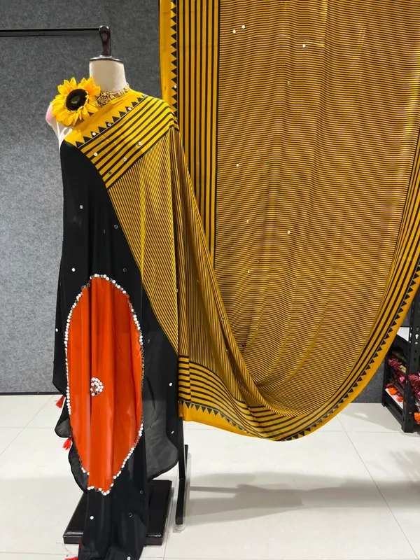 Yellow_Gajji_Silk_Saree_With_Real_Mirror_Work