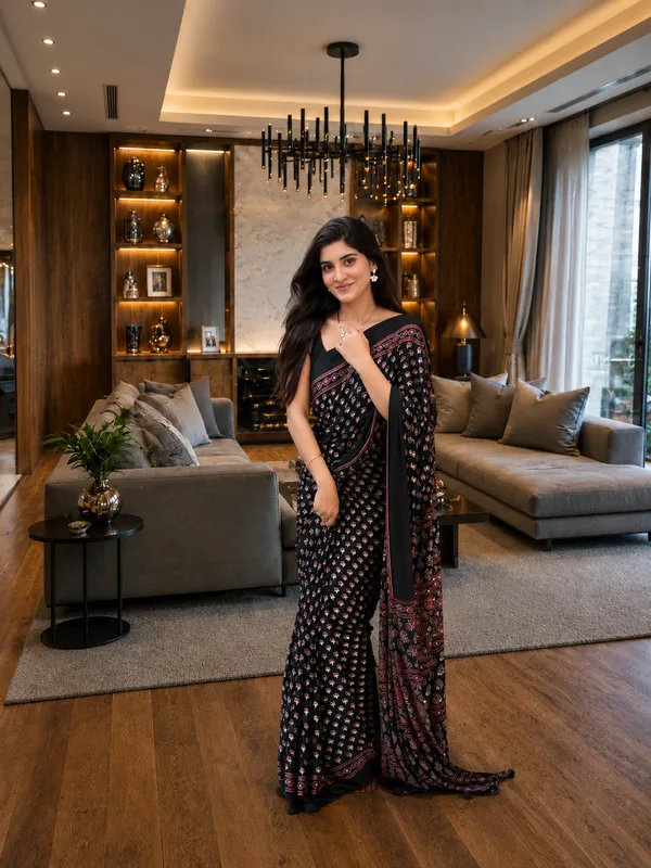 isha_Ajarakh_Modal_silk_louts_Mirror_Work_Saree_with_blouse_Piece