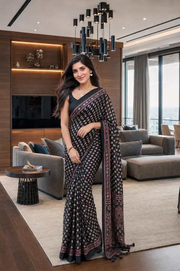 isha_Ajarakh_Modal_silk_louts_Mirror_Work_Saree_with_blouse_Piece