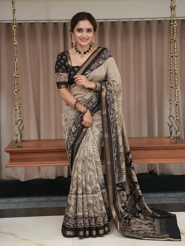 Black_Cotton_Silk_Elephant__Design_Saree