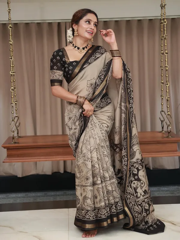 Black_Cotton_Silk_Elephant__Design_Saree