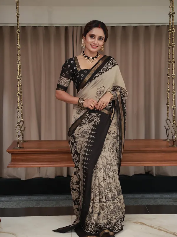 Black_Cotton_Silk_Elephant__Design_Saree