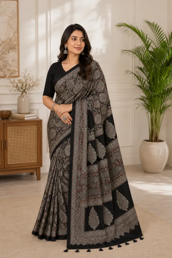 Black_Ajarakh_Modal_Silk_Saree_For_Women