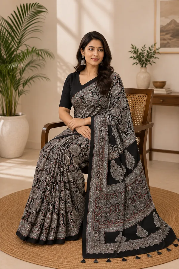 Black_Ajarakh_Modal_Silk_Saree_For_Women