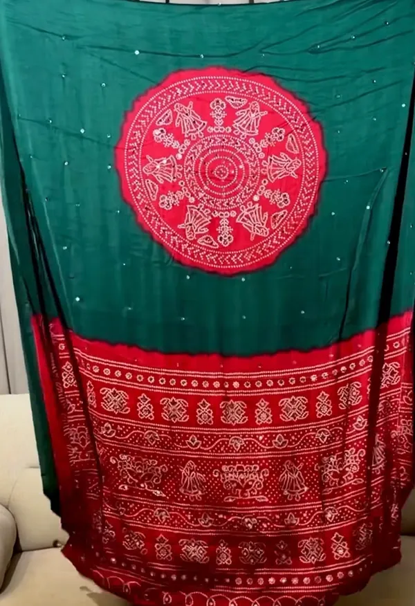 Green_Real_Mirror_work_Soft_And_Smooth_Bandhej__Gajji_Silk_Saree