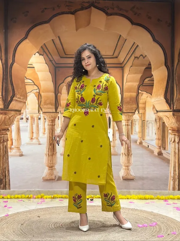 Vibrant_Yellow_Embroidered_Kurti_With_Matching_Pants