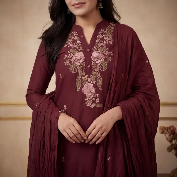 Maroon_Embroidered_Straight_Kurta_Set_With_Dupatta
